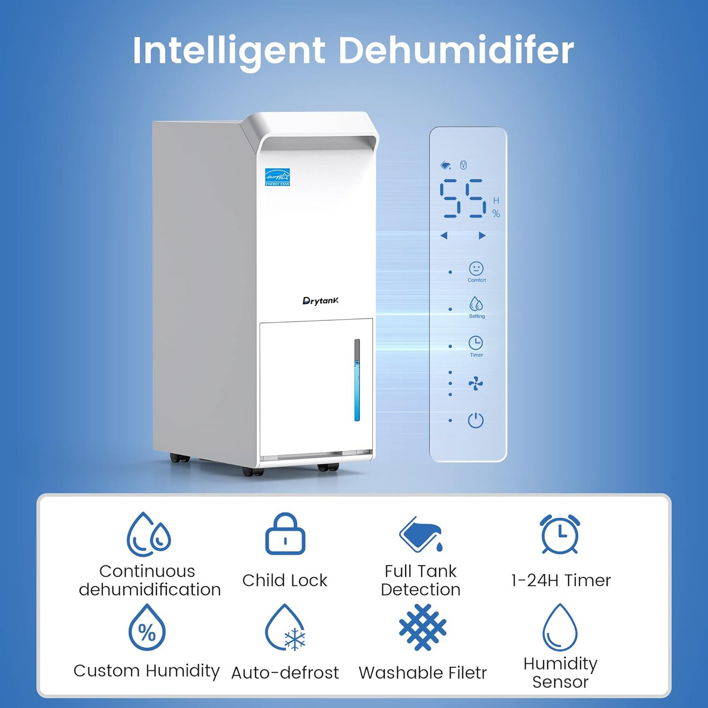3,200 Sq.Ft Energy Star Dehumidifier for Basement with Drain Hose, 36 Pint DryTank Dehumidifiers for Large Room, Suit for Garden Hose, Intelligent Humidity Control, 24H Timer White