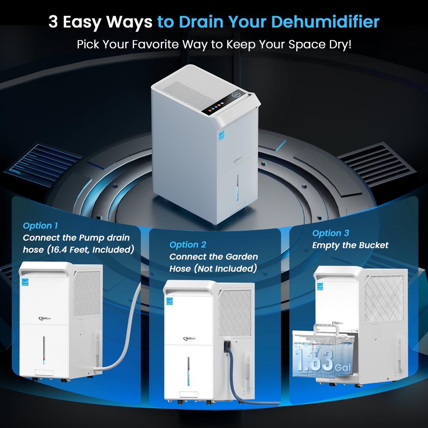 Deshumidificador Energy Star de 5600 pies cuadrados para sótanos con bomba, deshumidificadores DryTank Pro Series de 80 pintas para habitaciones grandes del hogar, control inteligente de la humedad