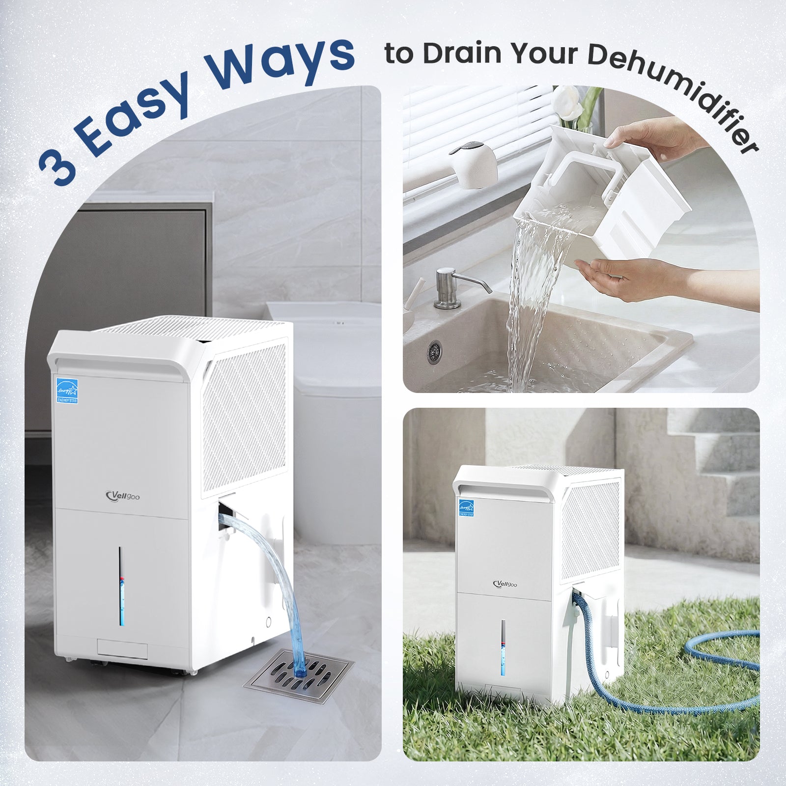 Vellgoo 140 Pints Energy Star Most Efficient 2025 Dehumidifier with Drain Hose( 6,000 Sq.Ft) for Large Room, Garage