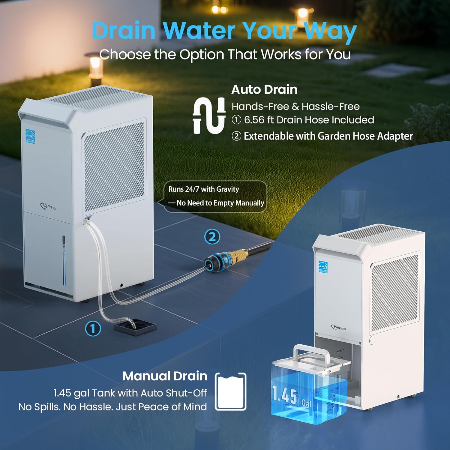 Vellgoo 4,000 Sq. Ft. ENERGY STAR Most Efficient 2024 Dehumidifier for Basement, Max 64 Pints/Day with Drain Hose, Smart Humidity Control for Home, Garage, Bathroom