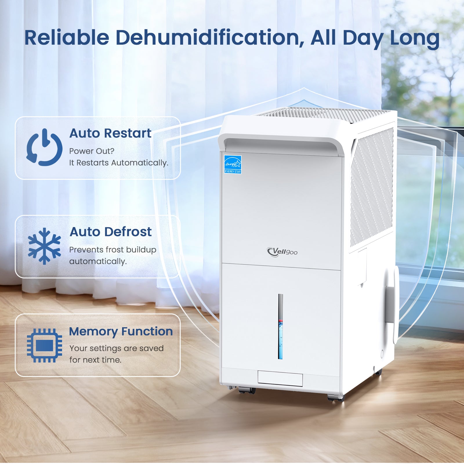 Vellgoo Max 140 Pints Energy Star Dehumidifier with Pump & Drain Hose (6,000 Sq.Ft) for Large Room, Garage