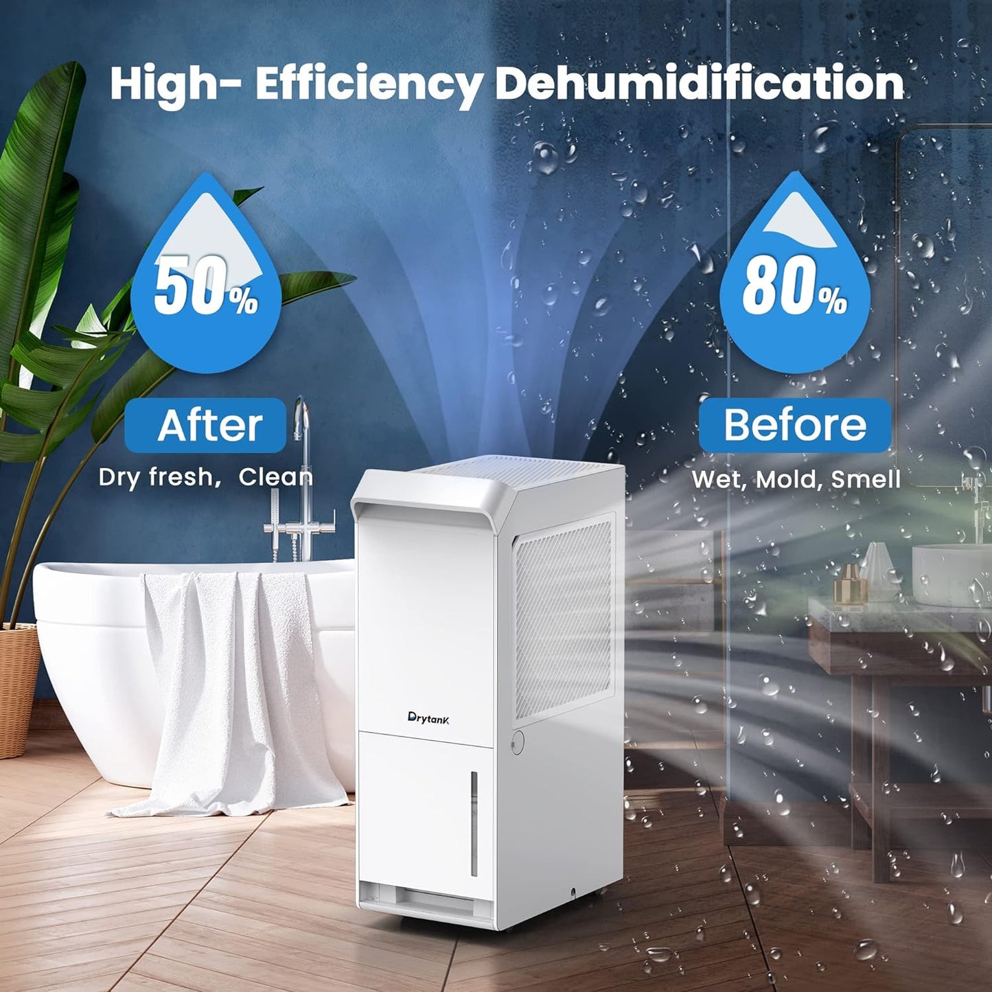 3,200 Sq.Ft Energy Star Dehumidifier for Basement with Drain Hose, 36 Pint DryTank Dehumidifiers for Large Room, Suit for Garden Hose, Intelligent Humidity Control, 24H Timer White