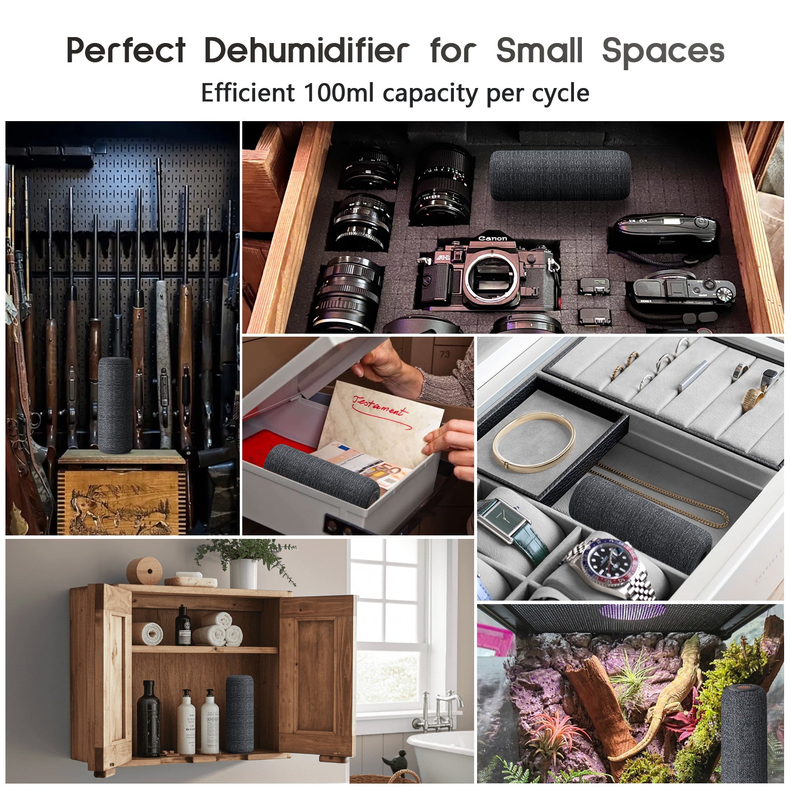 Mini Portable Dehumidifier Rechargeable Cordless Gun Safe Dehumidifier with Heating Base