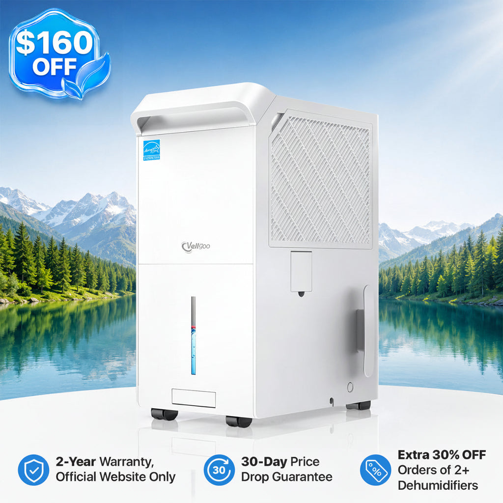 Vellgoo 140 Pints Energy Star Most Efficient 2025 Dehumidifier with Drain Hose( 6,000 Sq.Ft) for Large Room, Garage