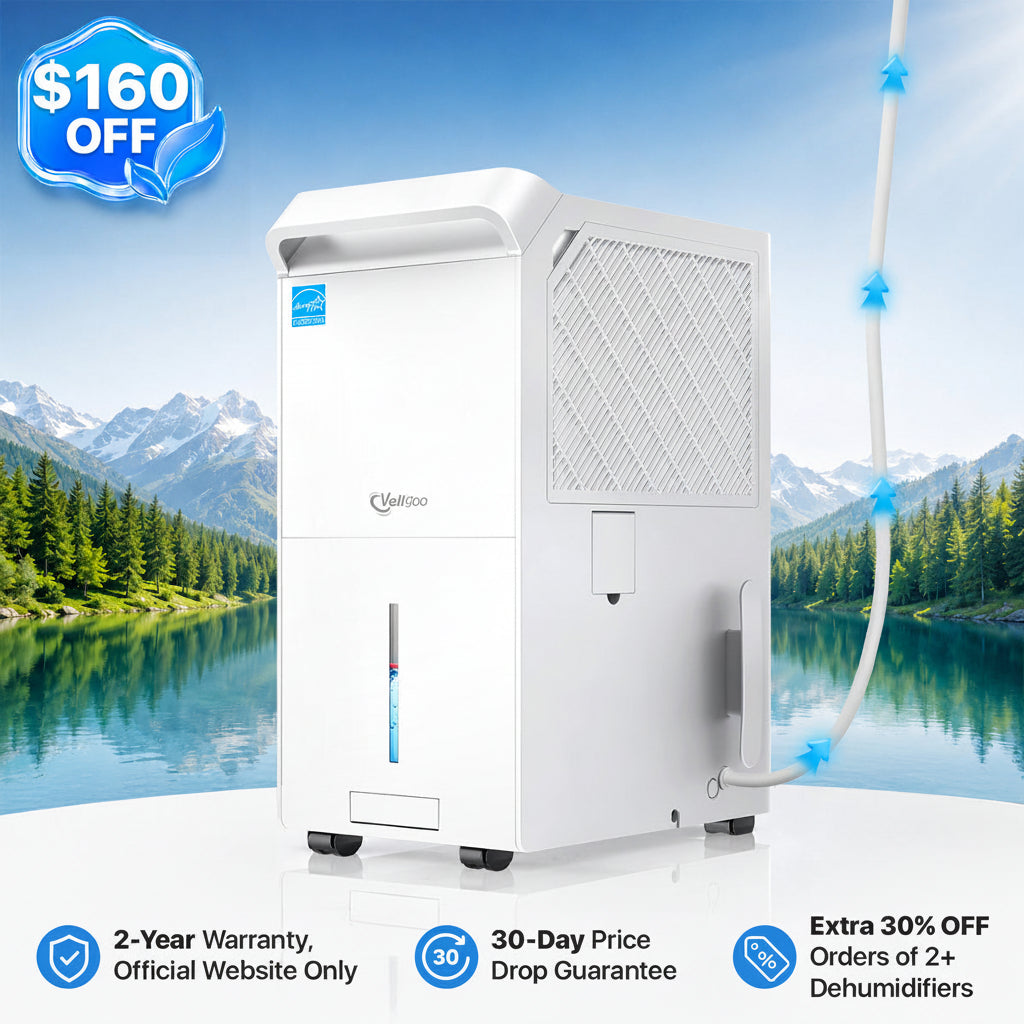 Vellgoo 140 Pints Energy Star Dehumidifier with Pump & Drain Hose (6,000 Sq.Ft) for Large Room, Garage