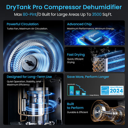 Vellgoo 35-80Pints Energy Star Dehumidifier for Basement with Drain Hose(3,500 Sq.Ft ) for Home