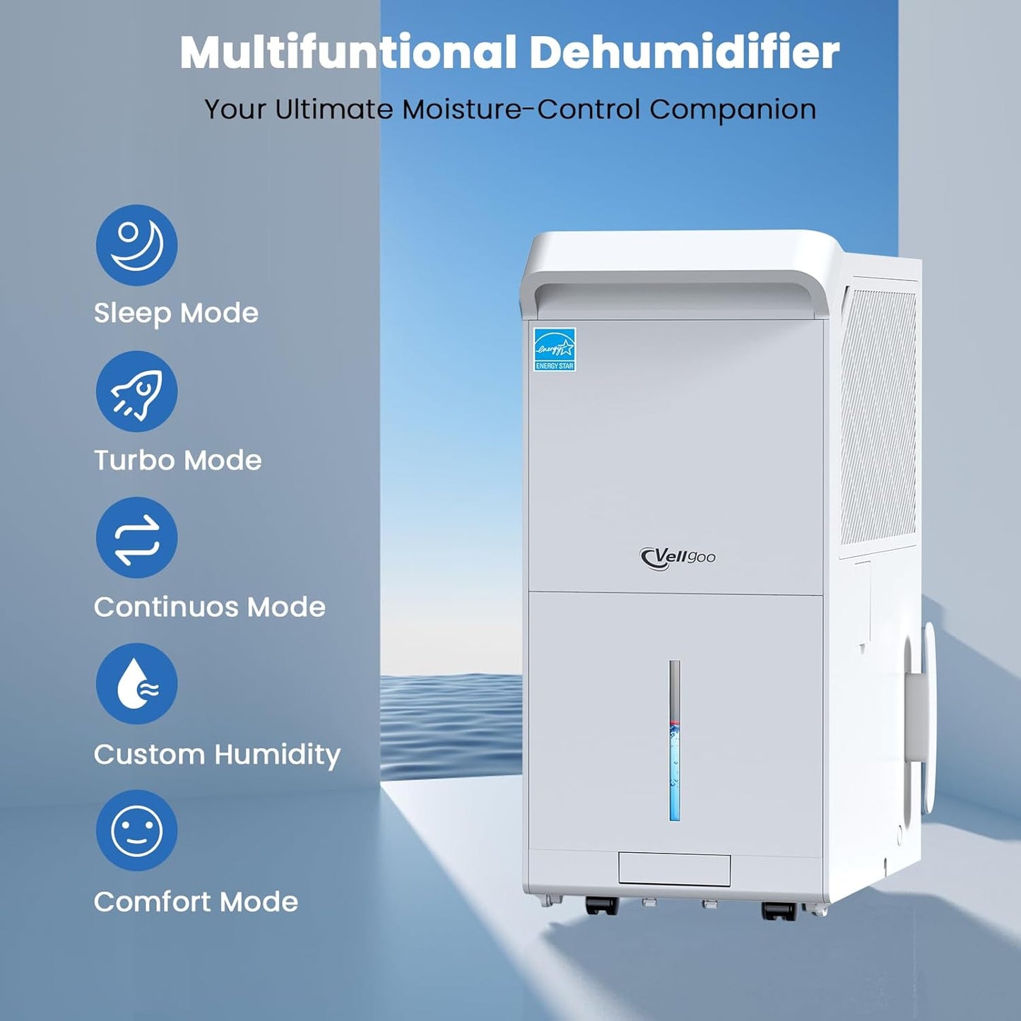 Déshumidificateur Energy Star de 5 600 pi2 pour sous-sol avec tuyau de drainage, déshumidificateurs DryTank Pro Series de 80 pintes pour grande pièce à la maison, contrôle intelligent de l'humidité 