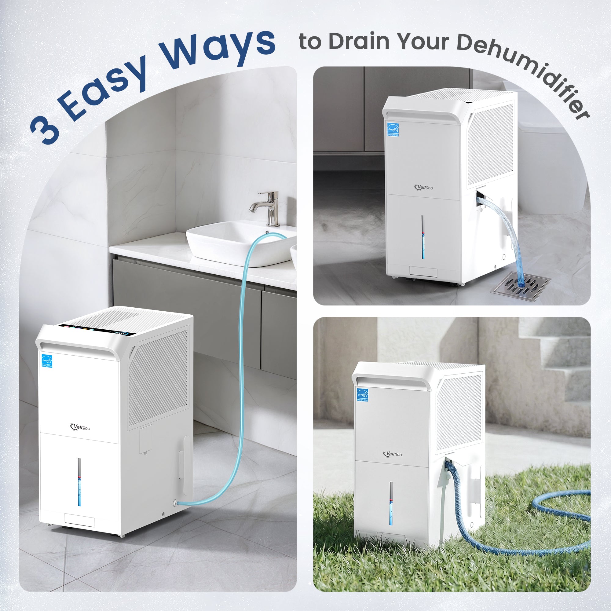 Vellgoo Max 140 Pints Energy Star Dehumidifier with Pump & Drain Hose (6,000 Sq.Ft) for Large Room, Garage