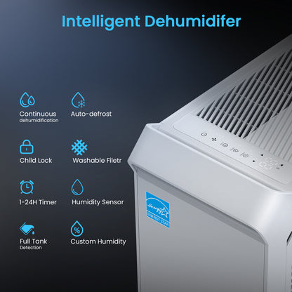 Vellgoo 35-80Pints Energy Star Dehumidifier for Basement with Drain Hose(3,500 Sq.Ft ) for Home