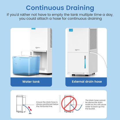 Déshumidificateur Energy Star de 4 500 pi2 pour sous-sol avec tuyau de drainage, déshumidificateurs de la série DryTank de 52 pintes pour grande pièce à la maison, contrôle intelligent de l'humidité 