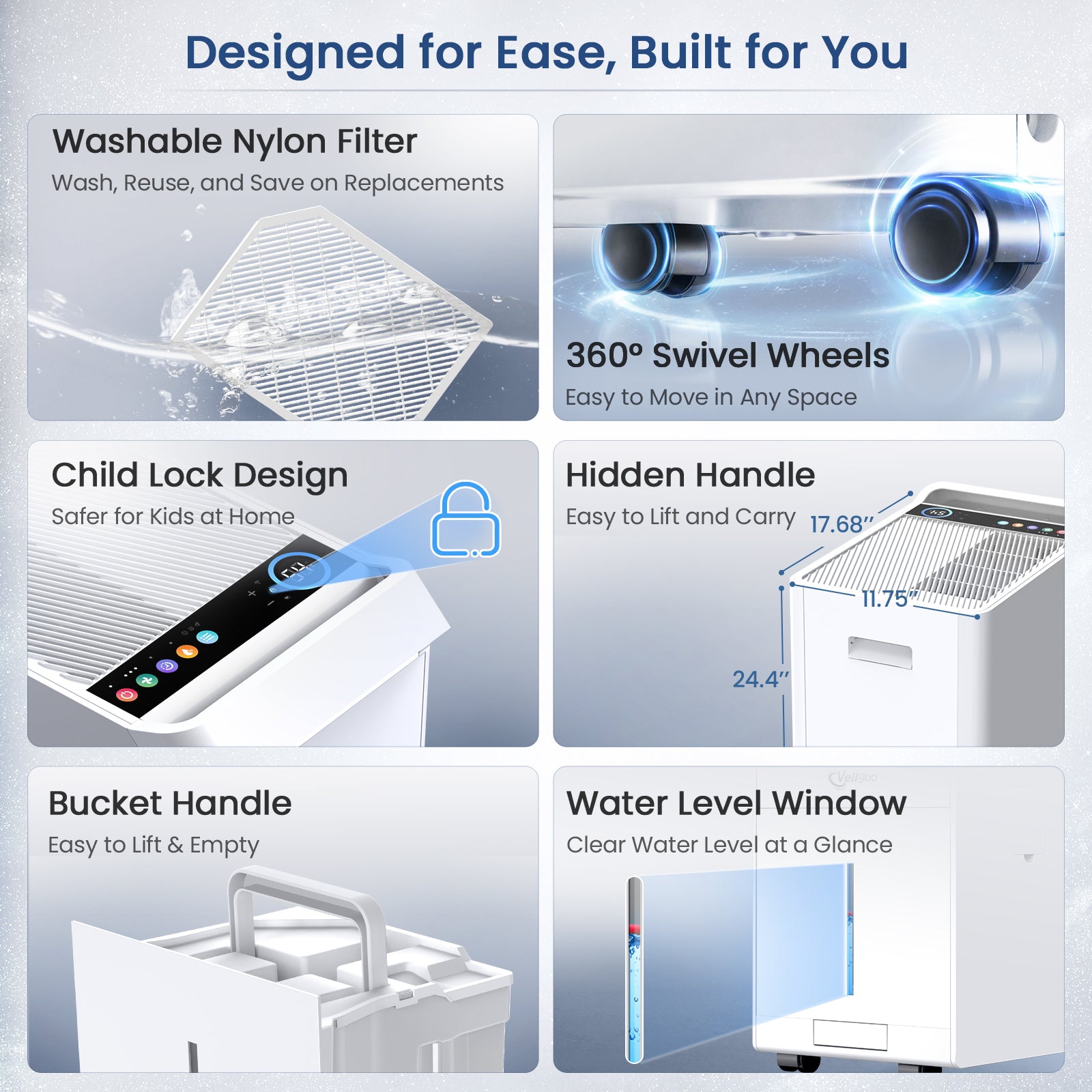 Vellgoo Max 140 Pints Energy Star Dehumidifier with Pump & Drain Hose (6,000 Sq.Ft) for Large Room, Garage