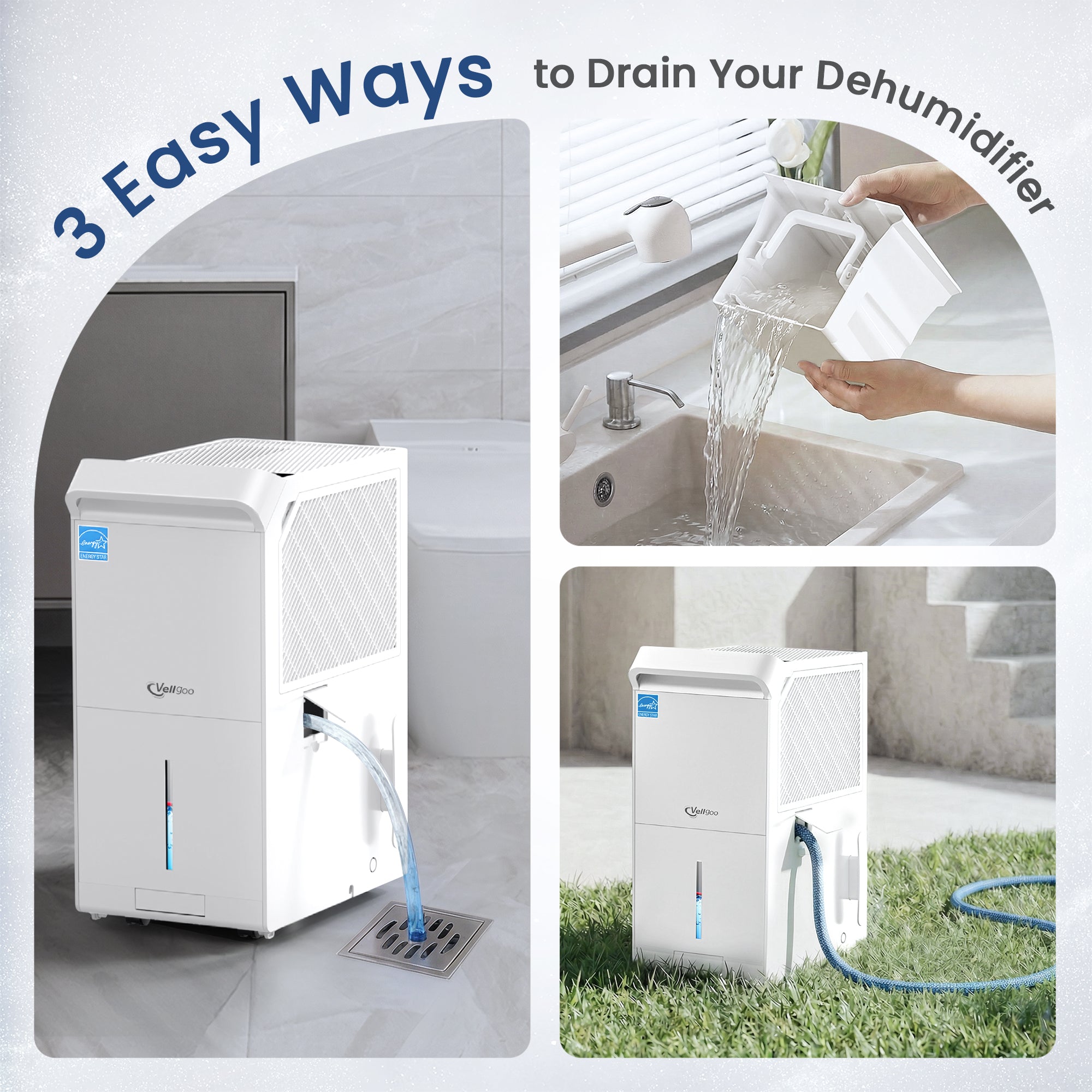 Vellgoo 80 Pints Dehumidifier DryTank S Model for large room 4,500 Sq.Ft